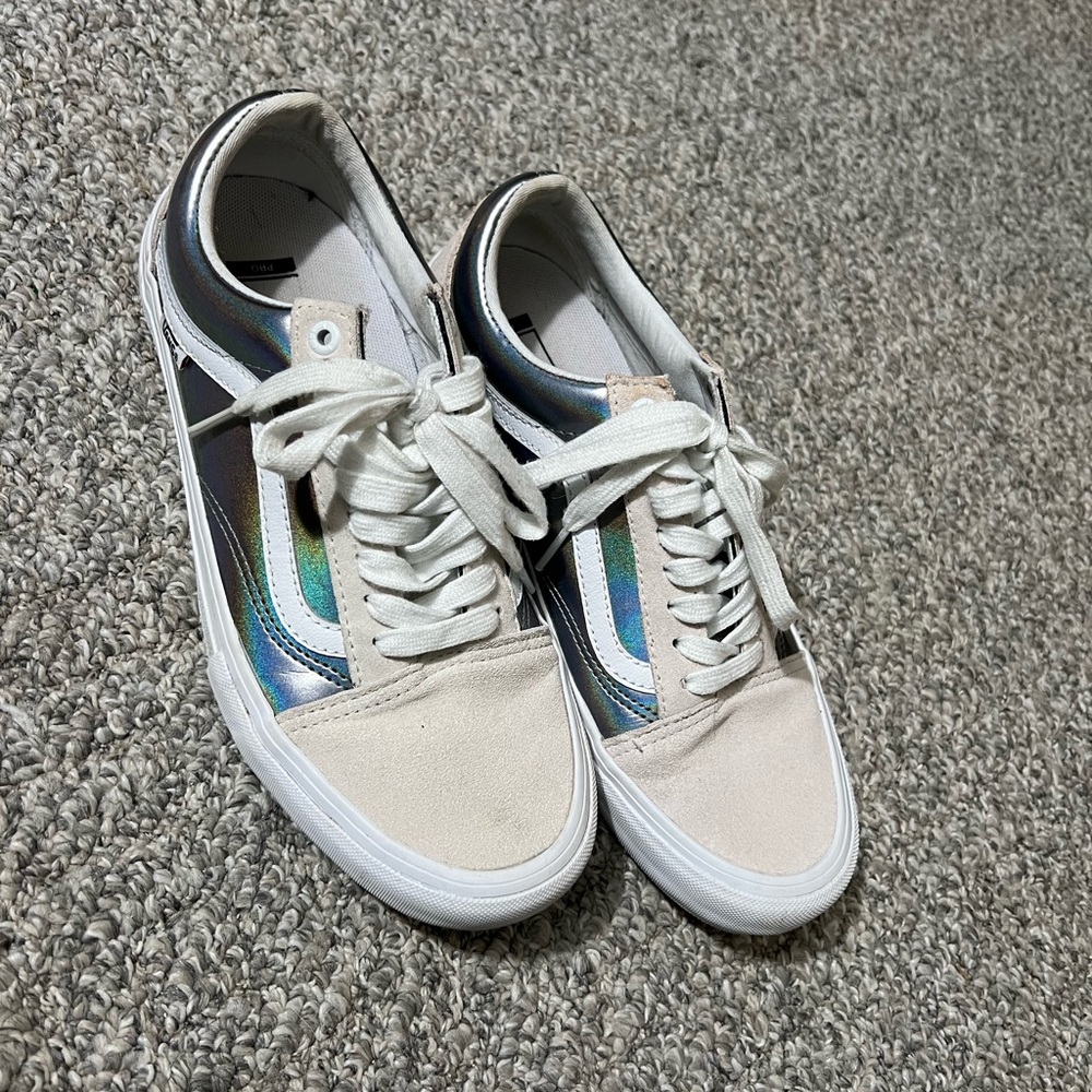 Vans Women's Cream and Iridescent Rainbow Old Skool Sneakers